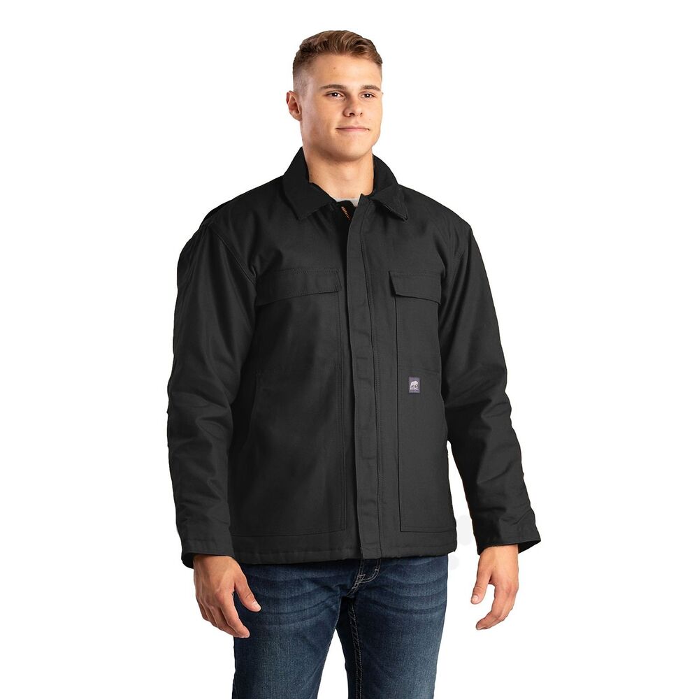 Berne Heritage Duck Chore Coat Mens L Black Utility Workwear Corduroy Collar